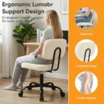 Ergonomic PU Leather Desk Chair, Armless Rolling Chair with Thickened Cushion for Small Spaces,white(Shipment from Walmart) - Image 5