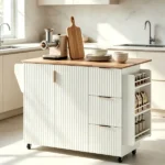 (Do Not Sale on Amazon) 2-Door 3-Drawer Grille Food Cart Champagne Gold Thermoformed Door Panels Rubber Wood Handles MDF Cabinets and Serving Sideboard 53.03*29.17*36.02in White - Image 9