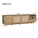 Boho TV Stand for 65, 75, 85 Inch TV, Entertainment Center with Open Storage and Drawers, Modern Wood Media TV Console with Real Rattan - Image 3