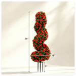 2 Pack Realistic Lifelike Faux Spiral Plant, All-Weather PE Artificial Flower Shrub for Indoor Outdoor Home Garden Decoration - Red - Image 3