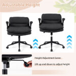 Criss Cross Chair with Flip-Up Arms, Faux Leather Cross Legged Office Chair with Adjustable Height & Rocking Function -Gray - Image 4