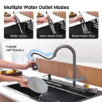 Waterfall Kitchen Sink, Stainless Steel Single Bowl in Black, Multifunctional Workstation with Flying-rain Faucet and Cutting Board, 33x22″ Stainless Steel Single Bowl Sink[Unable ship on weekends, TK/TEMU only for pickup, only TX10643 warehouse supports GOFO] - Image 8