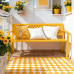 47in PVC Mesh Backrest Iron Bench Yellow - Image 5