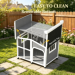Large Dog House Cabin-Style Wooden Pet Shelter with Openable Roof And Giant Window Gray - Image 7