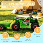 Green 6V Toddler Electric Vehicle – with Toy-Carrying Back Trailer, Gentle Forward & Backward, Durable Wear-Resistant Wheels 18-36 Months - Image 7