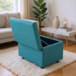 Blue Linen-Textured Storage Ottoman with Rubber Feet – 63×43×43cm Bench for Entryway, Bedroom or Living Room - Image 5