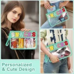 Cute and shiny Shenier patch transparent makeup bag, portable waterproof PVC makeup storage bag - Image 3