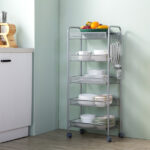 Honeycomb Mesh Style Five Layers Removable Storage Cart Silver - Image 8