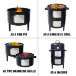 17 Inch Steel Charcoal Smoker, Heavy Duty Round BBQ Grill for Outdoor Cooking, Black - Image 16