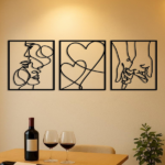 CIFbuy 3 Piece Romantic Metal Wall Art Set Minimalist Couple Silhouette,Love and Kiss Line Drawings,Heartwarming Decor for Bedroom,Living Room,Wed(TikTok/temu self-pickup orders) - Image 4