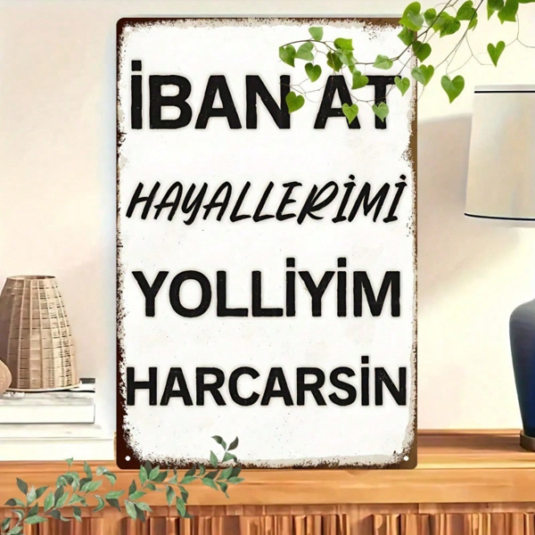 CIFbuy Vintage Metal Iron Sign, White Background Black Letters Turkish Text Design, Fun Home Decor, Design, Fun Home Decor, 2D Flat RusikTok, RusikTok, ish Text Design, Fun Home Decor Self-hickup Logiopatters