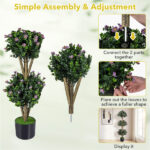 51" Artificial Boxwood Topiary Tree with 59 Flowers, Realistic Faux Evergreen Plant - Purple - Image 7