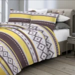 3 Pieces Geometric Printed Bedding Duvet Cover Set King for Adults Brown Yellow Bedroom Decor - Image 2