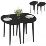 45" Extendable Dining Table Set, 2 Half-Round Tables Convertible to Oval for 4-6 People Black