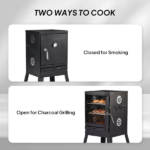 Portable Outdoor Smoker with 2 Detachable Grill Netting Smoking Racks, Charcoal Pan, 4 Air Vents, Thermometer, Vertical Charcoal Smoker for Barbecue Camping Backyard Grill - Image 2