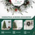 2 Pack 18in Pre-lit Snow Flocked Christmas Wreath, Lighted Artificial Xmas Wreath with 60 Warm Lights and 140 Tips and Red Berries Pine Cones, for Front Door Gate Wall Xmas Party Decorations - Image 3