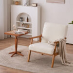Solid Wood Armrest Teddy Velvet Simple Single Indoor Lounge Chair Backrest Creamy-White - Image 15