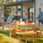 6-Person Outdoor Circular Wooden Picnic Table with 3 Built-In Benches, Outside Table and Bench Set for Porch Backyard Patio Lawn Garden - Image 6