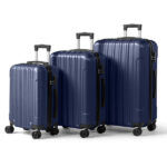 ABS Trolley Case 20in 24in 28in 3PCS Suitcase Set Vertical Striped Frosted Case Suitcase Navy Blue