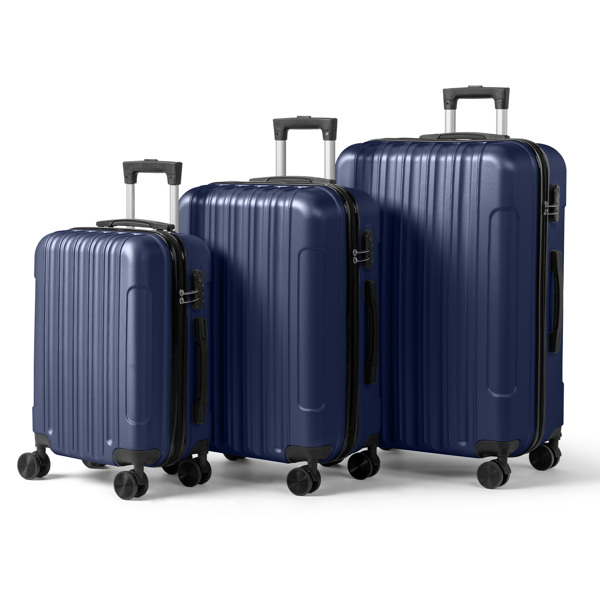 ABS Trolley Case 20in 24in 28in 3PCS Suitcase Set Vertical Striped Frosted Case Suitcase Navy Blue