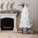 4 FT White Artificial Christmas Tree with Pot Stand, Potted Xmas Pine Tree with 200 Branch Tips for Holiday Party Office Home, White - Image 3