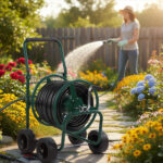 Hose Reel Cart, Hold Up to 250 ft Hose, Garden Water Hose Carts Mobile Tools with 4 Wheels, Heavy Duty Powder-coated Steel Outdoor Planting with Storage Basket, for Garden Yard Lawn - Image 8