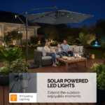 10FT Round Banana Hanging Patio Umbrella with 18 LED Lights, 6 Iron Ribs, Iron Straight & Curved Pole, Waterproof Polyester Canopy, with Stand Sleeve and Cross Base, Gray - Image 19
