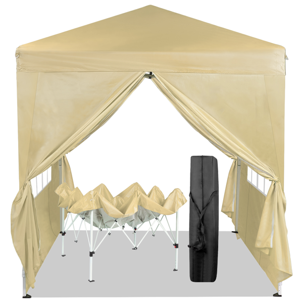 6.5X6.5FT Two Doors & Two Windows Practical Waterproof Right-Angle Folding Tent Khaki Color
