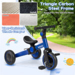 5-In-1 Foldable Toddler Tricycle, Adjustable Handlebar & Ergonomic Seat with Removable Pedals - Blue - Image 7
