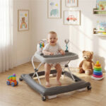 Grey Foldable Baby Walker with Detachable Tray & Shape Sorter Toys, 3-Level Height Adjustable for 6-12 Months - Image 2