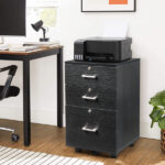 Black Wood Grain Density Board Three Drawers Wooden Filing Cabinet - Image 10