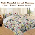 3 pcs Colorful Wildflower Botanical Quilted Bedspread Set, Vibrant Floral Print Quilt Set with Pillow Shams, Lightweight Reversible Coverlet, Boho Garden Bedding for Bedroom Decor temu can only be self-picked up - Image 7