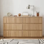 Handleless 6-Drawer Dresser with Grille Finish P2 Particleboard + MDF & Melamine Veneer + Vacuum-Formed Storage Cabinet 55.12*15.75*27.95in Oak - Image 13