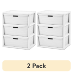 (2 pack) Wide 3 Drawer Tower, Plastic Storage Organizer with Removable Decorative Bins, Easy to Assemble - No Tools Needed, White(Shipment from Walmart)