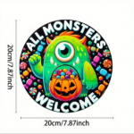 CIFbuy Frightsbyte 8x8 Inch Round Halloween Metal Sign, 2D Flat Tin Wall Art, Monster Printed Rustic Vintage Decor For Home Bar Party H TikTok, TikTok, ty H Self-pickup Logiopics - Image 3