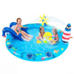 74 " Inflatable Marine Spray Pool with Shark Slide & Lighthouse Sprinkler, Kids Water Play Center for Backyard - Image 3