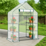 Mini Walk-in Greenhouse with PE Cover, 4-Shelf Indoor Outdoor Plant Gardening Green House for Garden Backyard, 56" x 29" x 77", White - Image 13