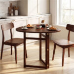 31.5" Small Folding Dining Table, Walnut Solid Wood Foldable Kitchen Table for 2 People - Image 6