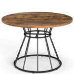 Brown 47" Round Dining Table , Family-Sized for 4-6 People, Hourglass Metal Base & Curved Tabletop - Image 2