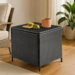 [Replace old code: 87829965] Outdoor PE Wicker Side Table with Storage, Patio Rattan End Table Square Container for Furniture Covers, Toys and Gardening Tools, Black - Image 13