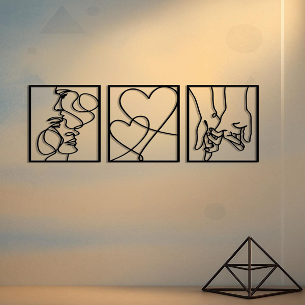 CIFbuy 3 Piece Romantic Metal Wall Art Set Minimalist Couple Silhouette,Love and Kiss Line Drawings,Heartwarming Decor for Bedroom,Living Room,Wed(TikTok/temu self-pickup orders)