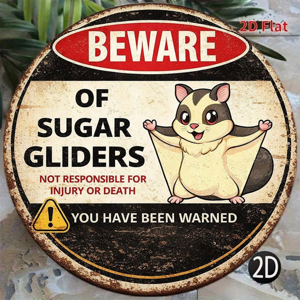 1f2068e0-f52a-4505-b00b-1d87ae51def2.png CIFbuy 1pc Cute Sugar Glider Warning Sign, "" Glider Warning Sign, Sign, 8x8in Retro 2D Flat Round Decorative Plaque TikTok, TikTok, temu emu Self-pickup Logiaqics - Image 1