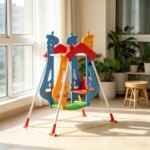 Kids Indoor Double Seats Swing – with Safety Belts, for 3-5Y Kids Vestibular Balance Training in Play Room & Living Room