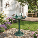 50*36*81cm Dark Green Resin Bird Bath With Shell Edge & 1.4W Solar Fountain - Image 9