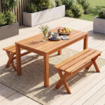 36" Teak Oil Hardwood Backless Garden Bench, 660 LBS Load Capacity 2-Person Outdoor Bench - Image 10