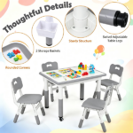 Height Adjustable Kids Desk and 4 Chairs Set, Graffiti Wipeable Tabletop Toddler Activity Table with Storage Baskets - Image 3