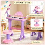 Pink 32-Key Kids Toy Piano: Princess Style with Stool, MP3, Record, Flashing Lights & Microphone - Image 6