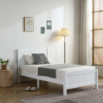 FCH Twin Pine Single-Layer Core Vertical Stripe Full-Board Curved Bed Head With The Same Bed Foot White Wooden Bed - Image 20