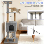 64" Light Gray Cat Tower with Plush Perches & 3 Dangling Balls, Jute Scratching Posts & Anti-Tipping Device for Multi-Cat Households - Image 7