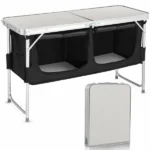 4FT Portable Folding Camping Table with Storage, Aluminum Outdoor Cooking Station with 2 Adjustable Legs, Black - Image 2